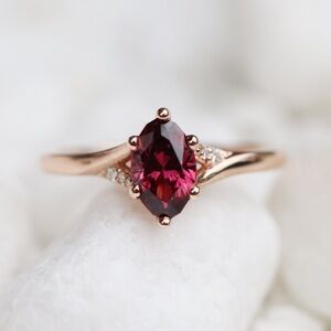 Rose Gold Ring with Marquise Red Gemstone
